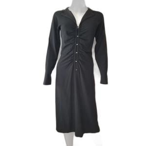 GUCCI SIZE 42 2001 TOM FORD VINTAGE BLACK LONGSLEEVE HOOK FRONT SILK MIDI DRESS